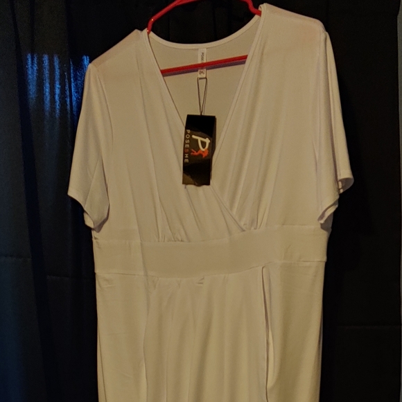 Poseshe White Dress 2xl Short Sleeve Deep V Neck Wrap w Front Slit Sexy… - Picture 5 of 7